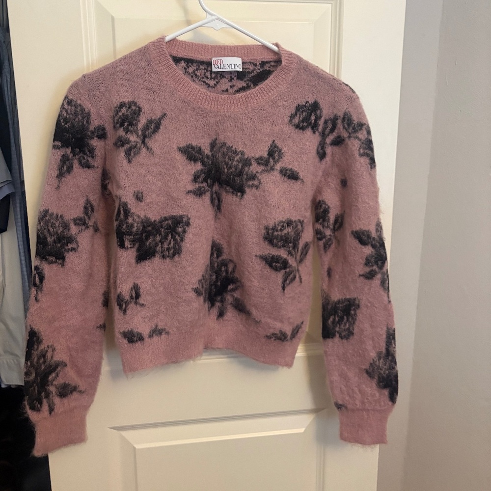 RED Valentino Pink and Black Floral Sweater